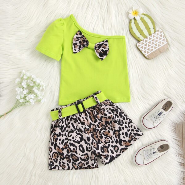 shell.love leopard belt one shoulder bow kids outfits set kids (3)