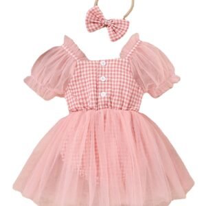 shell.love plaid pink lace tulle baby dress baby (1)