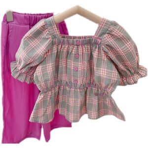 shell.love plaid wide leg pants infant outfits set kids (1)