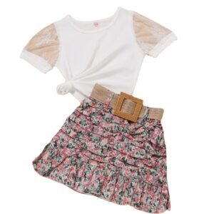 shell.love puff sleeve floral belt skirt kids clothing suit kids (1)