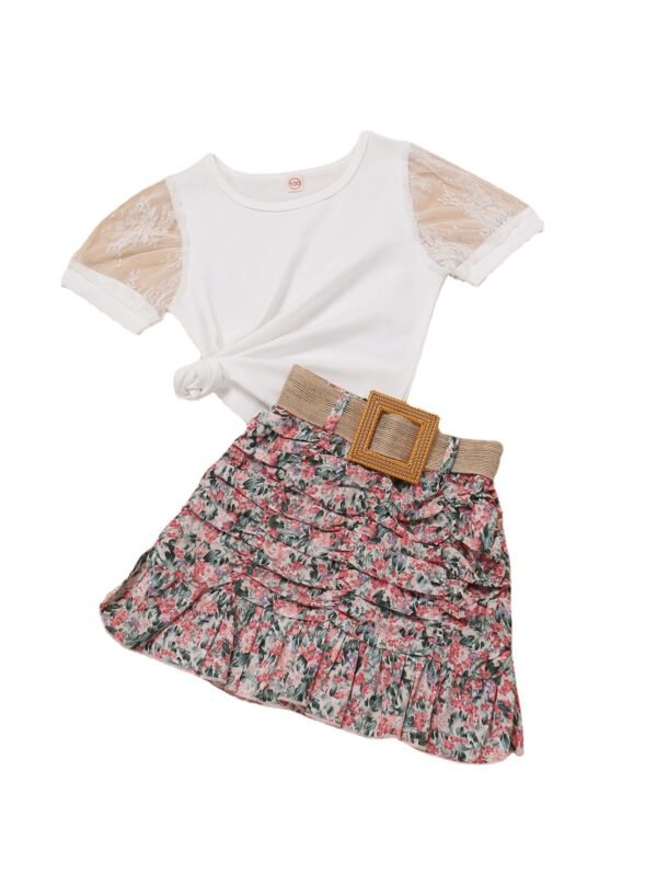shell.love puff sleeve floral belt skirt kids clothing suit kids (1)