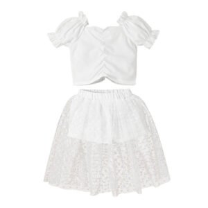 shell.love white puff sleeve lave mesh skirt girls outfits kids (1)
