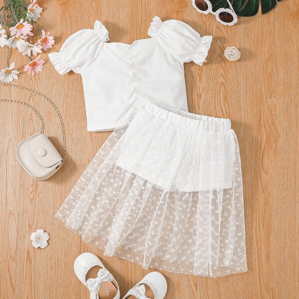 shell.love white puff sleeve lave mesh skirt girls outfits kids (2)