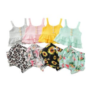 shell.love button lace vest floral leopard shorts baby clothes baby (2)