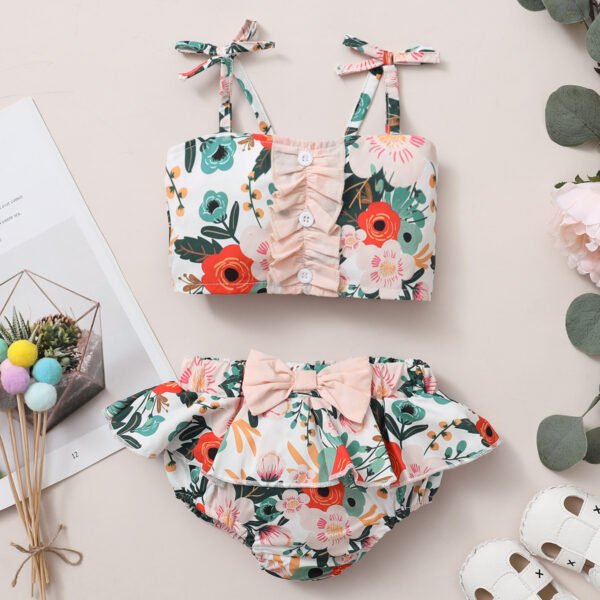 shell.love floral sling lace button bow baby clothes set kids (2)