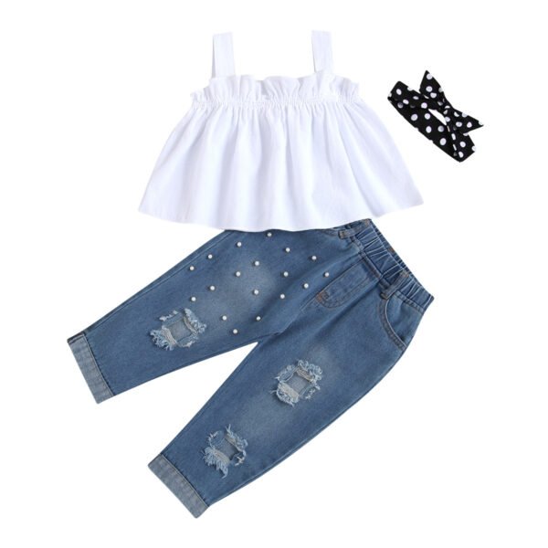 shell.love lace bead ripped jeans girls clothes set kids (1)