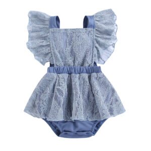 shell.love lace fly slceeve solid summer baby gils romper kids (2)