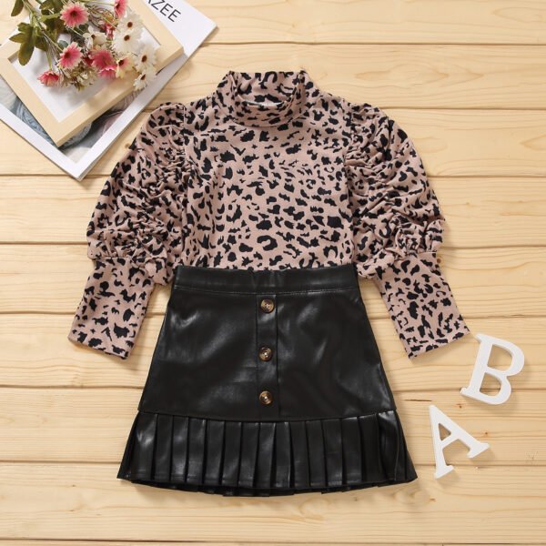 shell.love leopard long sleeve pu leather skirt girls clothes kids (1)
