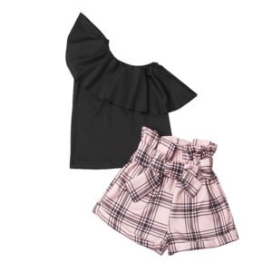 shell.love oblique shoulder belt plaid shorts girls outfits kids (1)