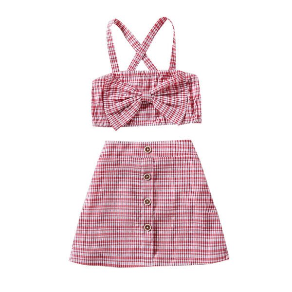 shell.love plaid bow button skirt girls clothes set kids (1)