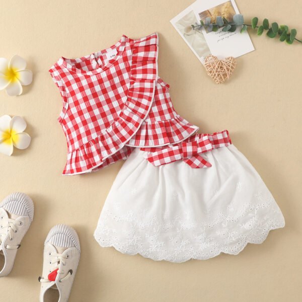 shell.love plaid lace bow baby girls outfits kids (2)