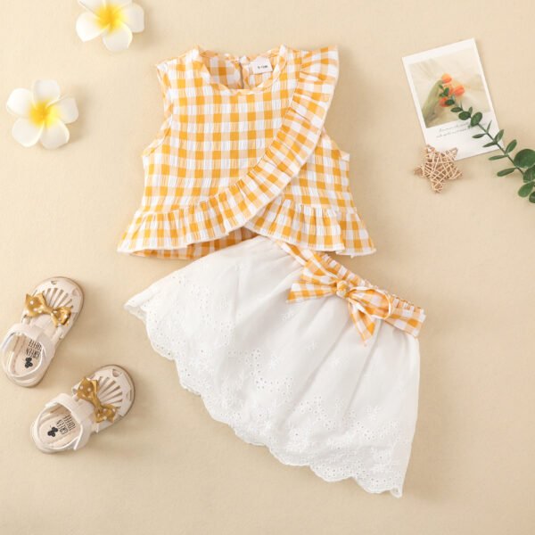 shell.love plaid lace bow baby girls outfits kids (3)