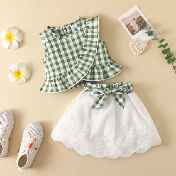 shell.love plaid lace bow baby girls outfits kids (5)