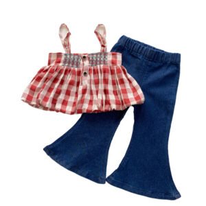 shell.love plaid vest flared pants children clothes set kids (1)