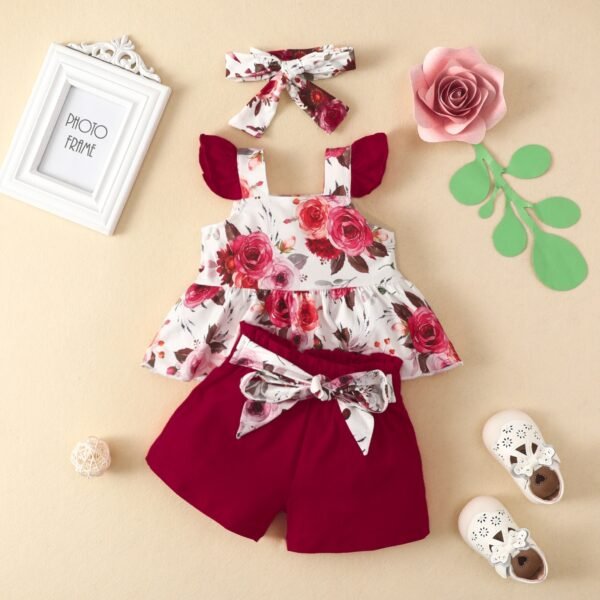 shell.love sleeveless floral fruit bow baby clothing set baby (1)