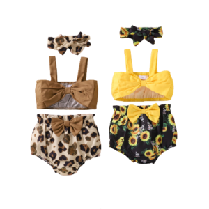 shell.love bow vest sunflower leopard shorts baby clothes kids (1)