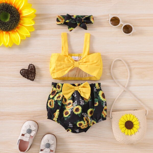 shell.love bow vest sunflower leopard shorts baby clothes kids (1)