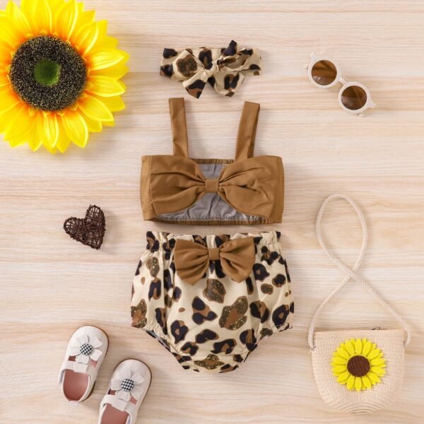 shell.love bow vest sunflower leopard shorts baby clothes kids (2)