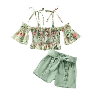 shell.love floral button solid 2pcs children clothes kids