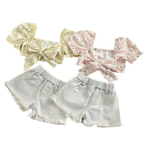 shell.love floral ripped denim shorts 2pcs girls wear kids (1)