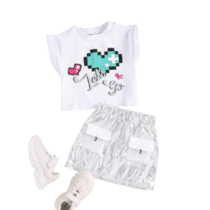 shell.love kids pixel top pu leather mesh skirt clothes kids