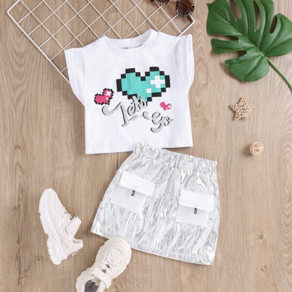 shell.love kids pixel top pu leather mesh skirt clothes kids