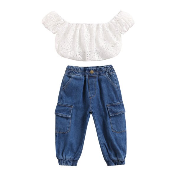 shell.love lace off shoulder denim jeans girls outfits kids (1)