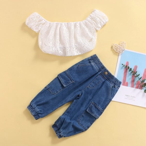 shell.love lace off shoulder denim jeans girls outfits kids (2)