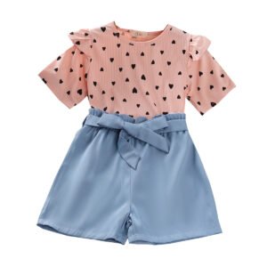 shell.love love printed top belt solid shorts girls clothes kids (1)