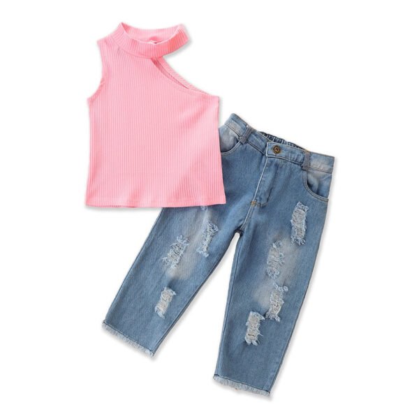 shell.love oblique shoulder top ripped jeans kids suit kids (1)