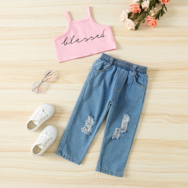 shell.love sleeveless letter ripped jeans girls wear kids (2)