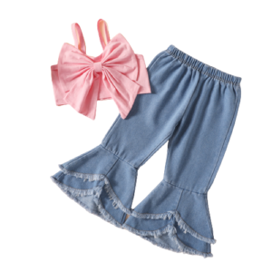 shell.love sling bow flared jeans girls clothes set kids