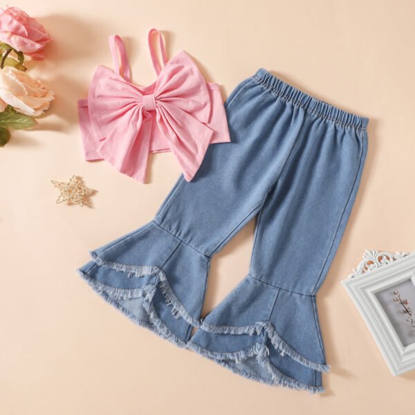 shell.love sling bow flared jeans girls clothes set kids