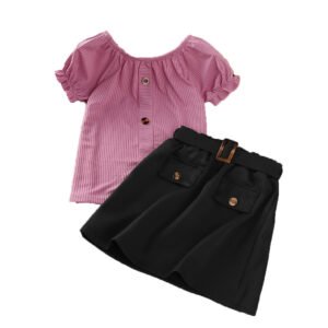 shell.love solid striped top belt skirt girls clothing set kids (2)