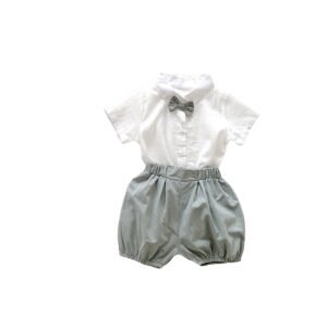 shell.love bow tie short sleeve shirt solid shorts boys suit kids (1)