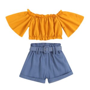 shell.love flared sleeve high waist shorts children clothes kids (2)