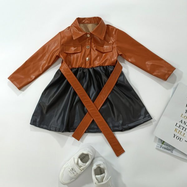 shell.love girls spring autumn pu leather dress kids