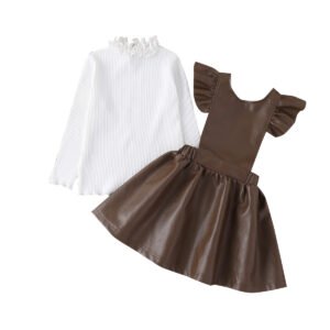 shell.love knit top leather suspender skirt children suit kids (2)