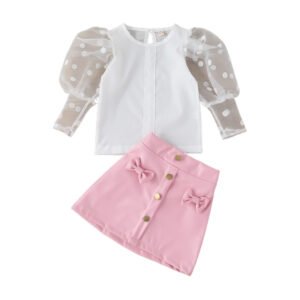 shell.love lace mesh dot bow leather girls set kids (1)