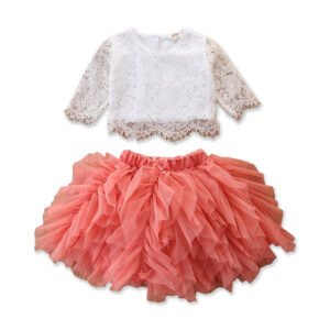 shell.love lace top gauze bubble skirt girls outfits kids (1)