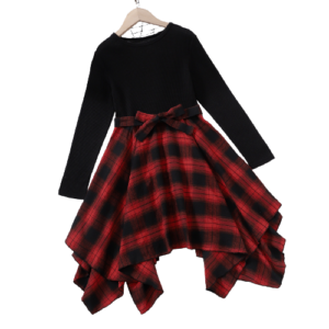 shell.love long sleeve belt bow plaid dresses kids (1)