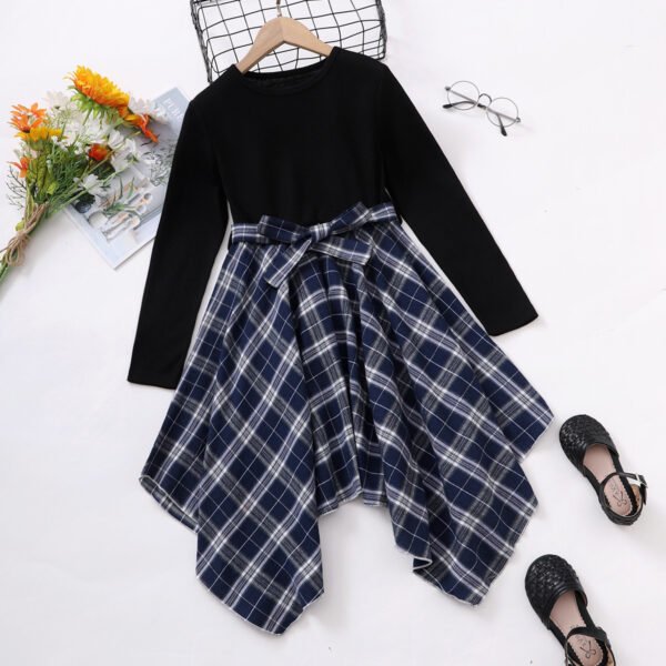 shell.love long sleeve belt bow plaid dresses kids (1)