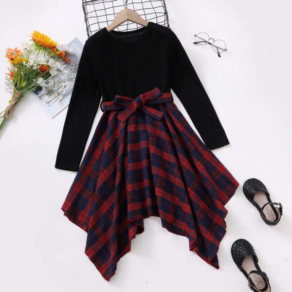 shell.love long sleeve belt bow plaid dresses kids (3)