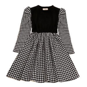 shell.love long sleeve splicing plaid kids dress kids (1)