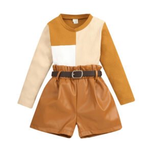 shell.love patchwork top pu leather shorts kids clothes kids (1)