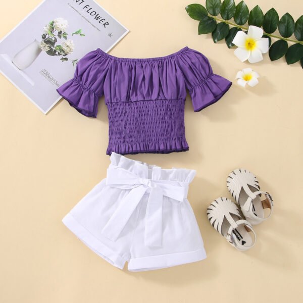 shell.love ruffles top belt white shorts children outfits kids (1)