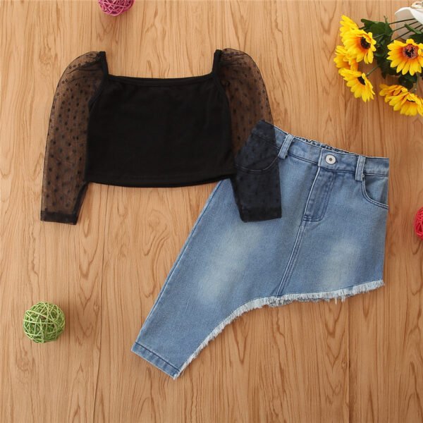 shell.love solid irregular denim skirt girls outfits kids (2)