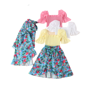 shell.love solid top floral irregular skirt girls set kids (1)