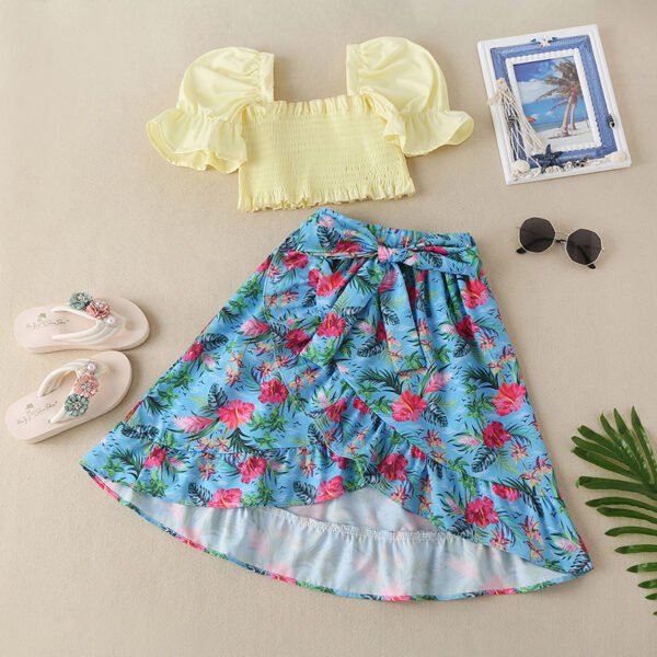 shell.love solid top floral irregular skirt girls set kids (1)