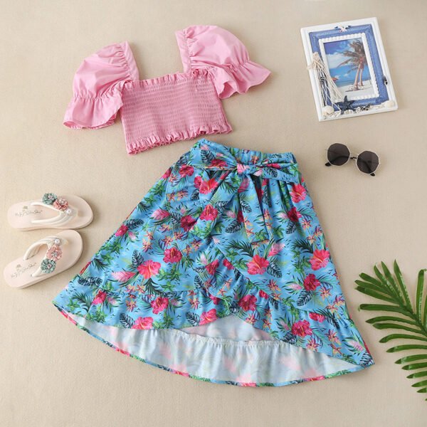 shell.love solid top floral irregular skirt girls set kids (3)